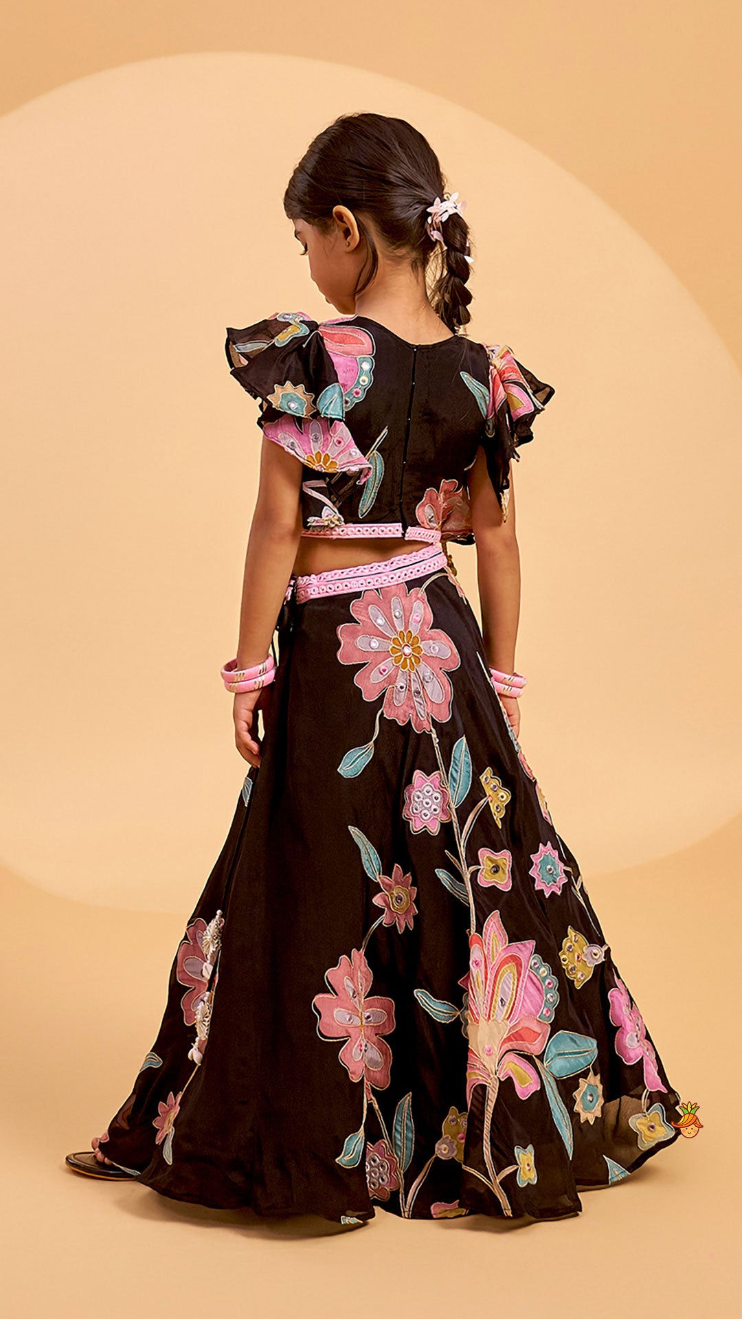Floral Printed And Embroidered Top With Matching Lehenga And Organza Dupatta
