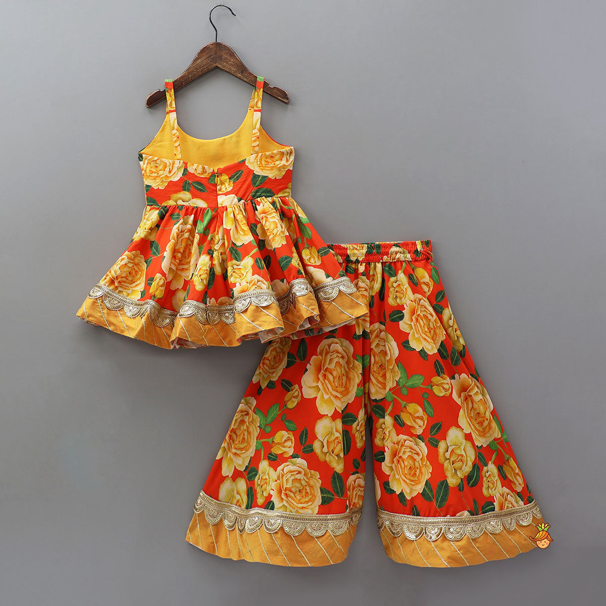 Beautifully Printed Strappy Kurti With Flared Palazzo And Matching Dupatta