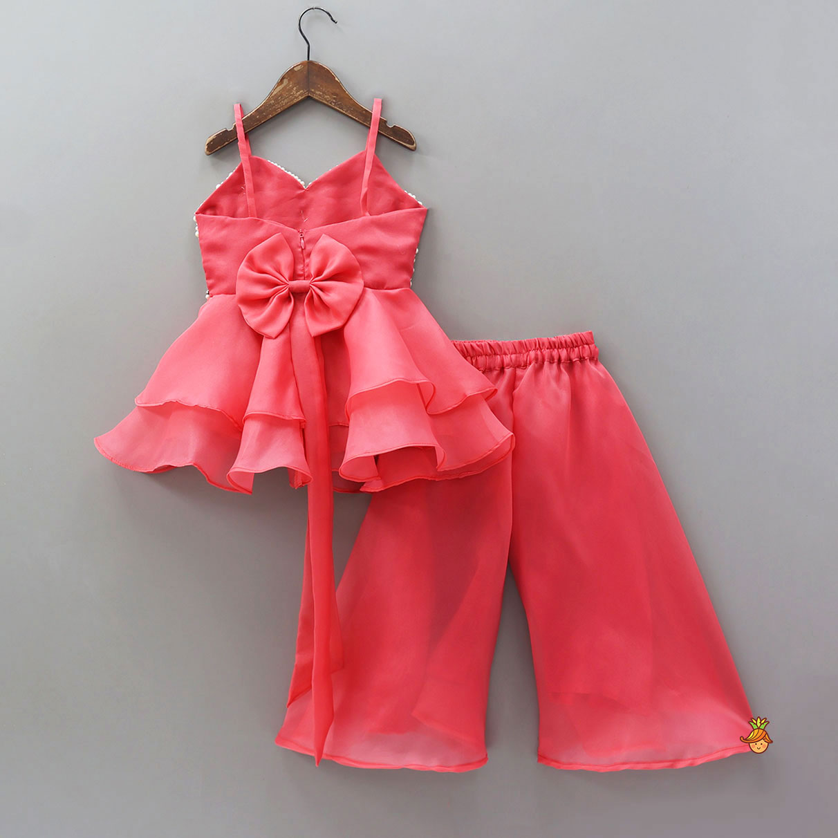 Heavy Yoke-Embroidered Strappy Shimmery Top And Palazzo