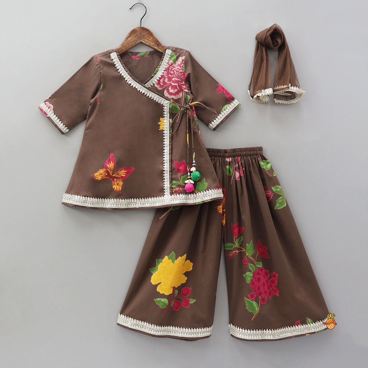 Graceful Kurti And Matching Palazzo With Net Dupatta