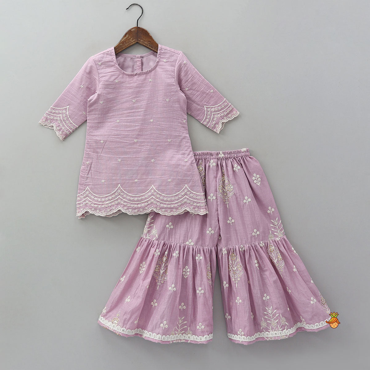 Booti Embroidered Kurti And Sharara With Matching Dupatta