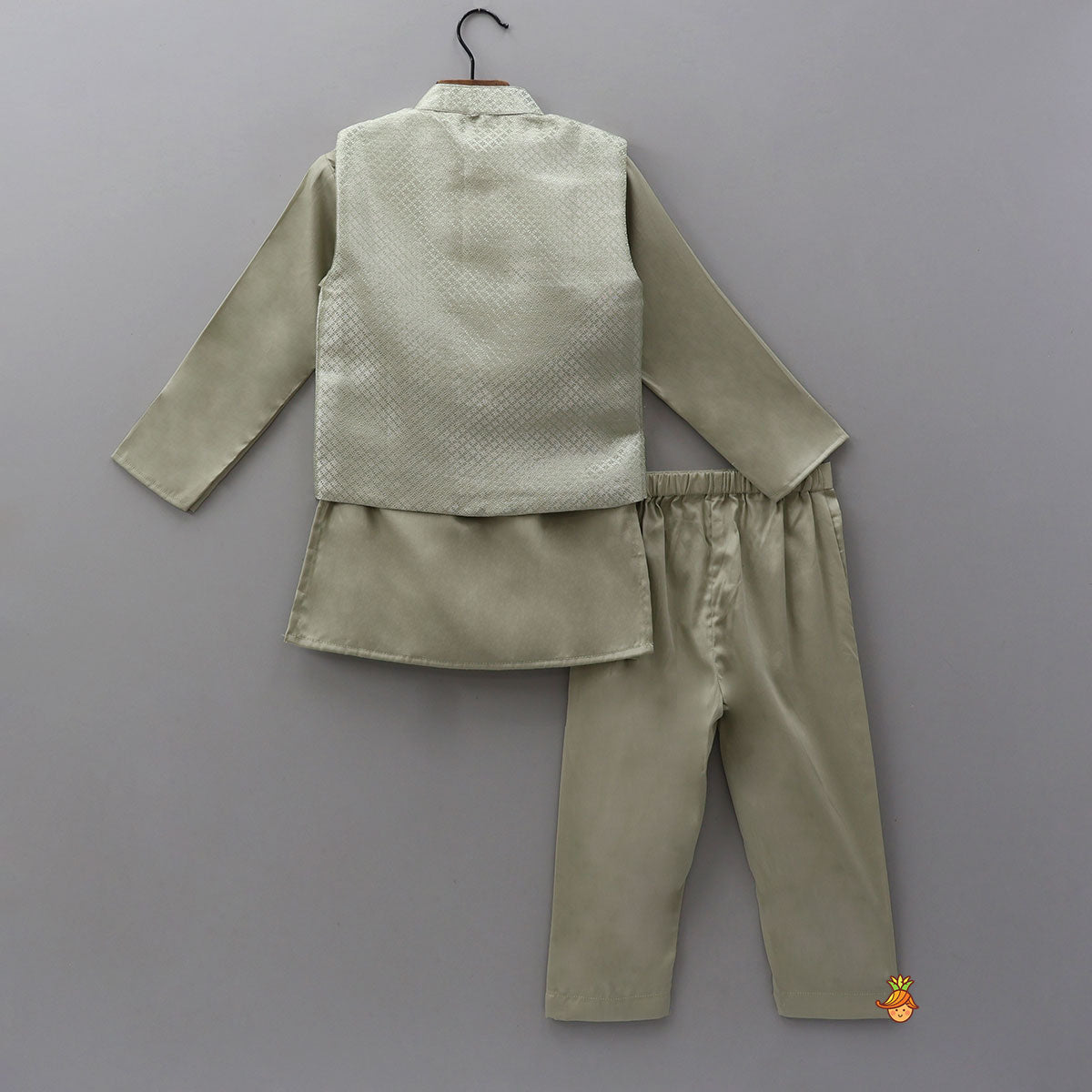 Ethnic Kurta With Front Open Brocade Jacket And Matching Pyjama