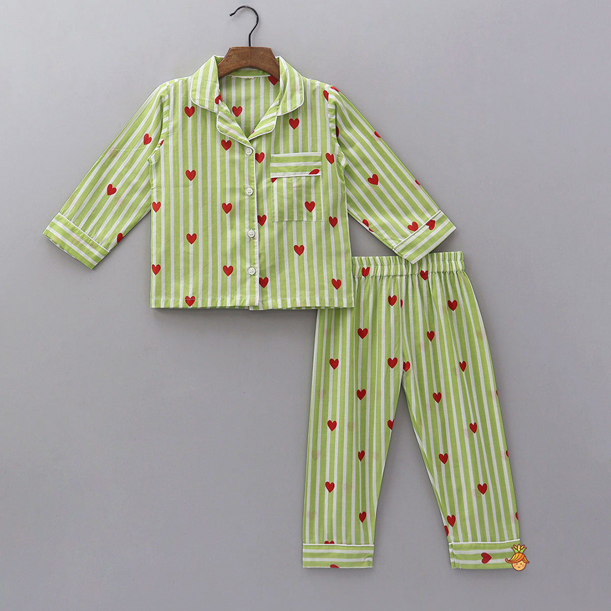Stripes And Heart Printed Sleepwear Set