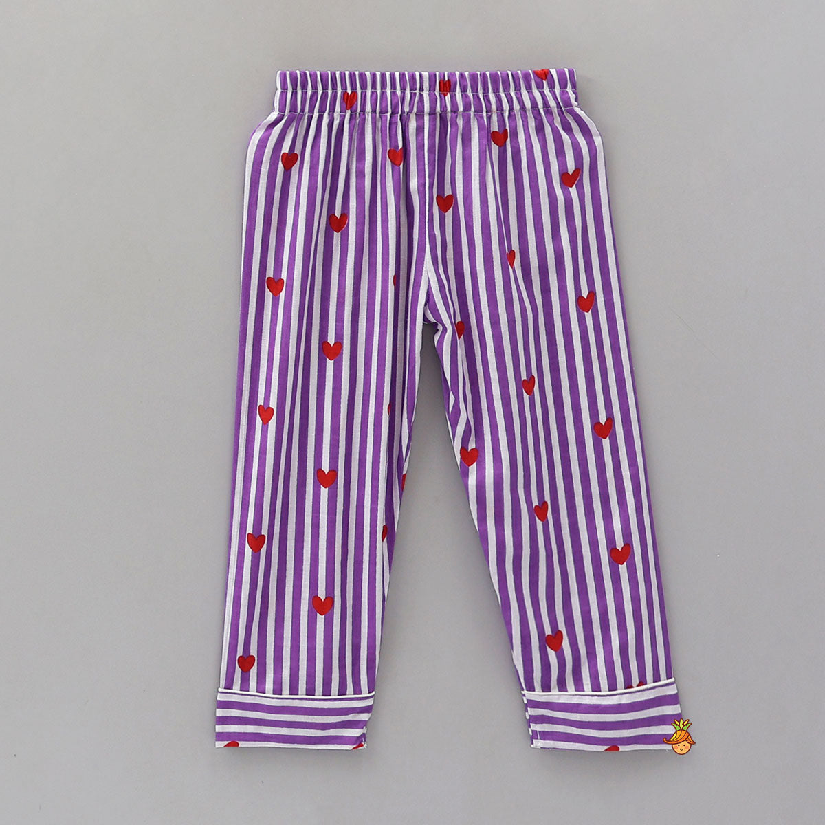 Vertical Stripes And Heart Printed Sleepwear Set