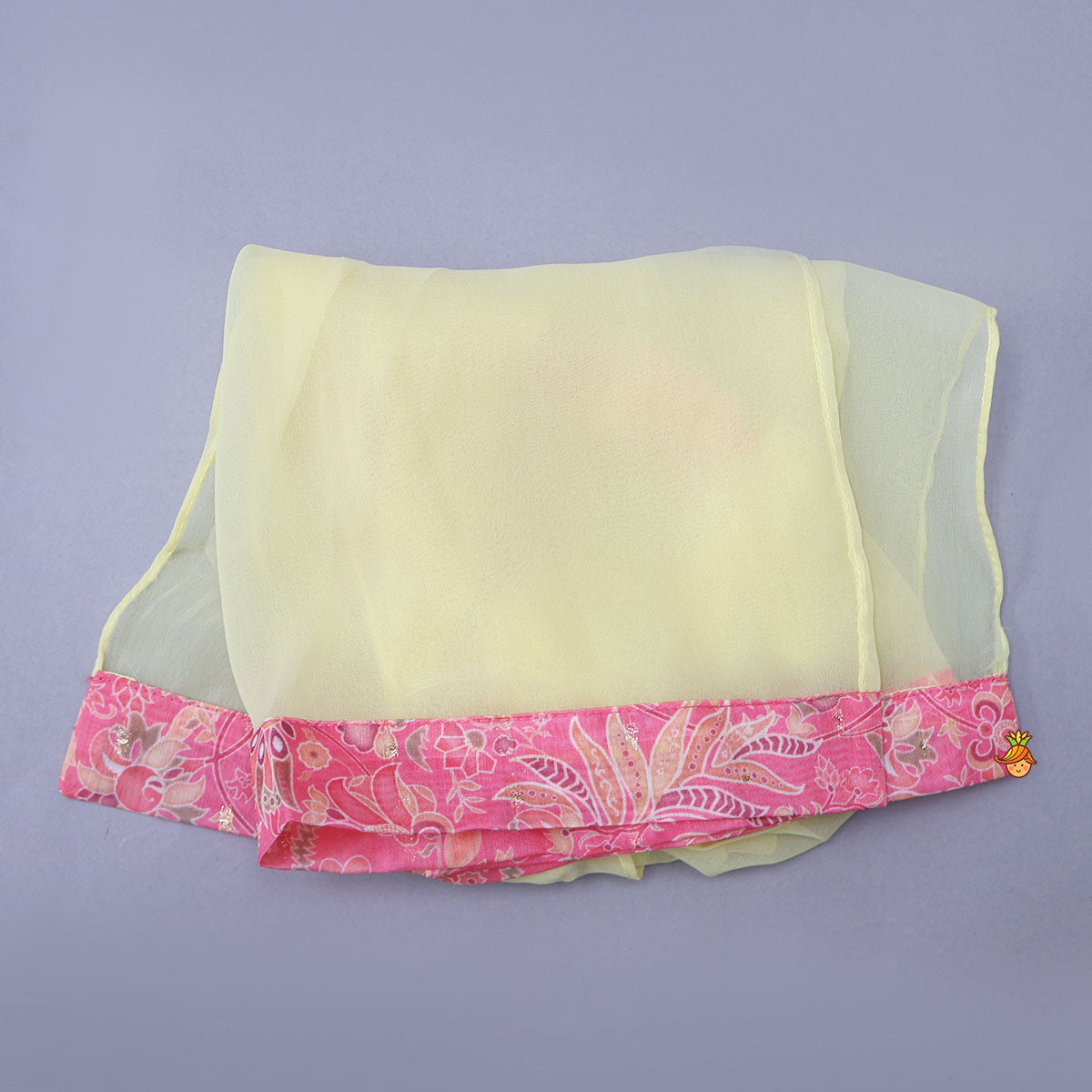 Floral Printed Scalloped Crop Top And Flared Palazzo With Contrasting Dupatta