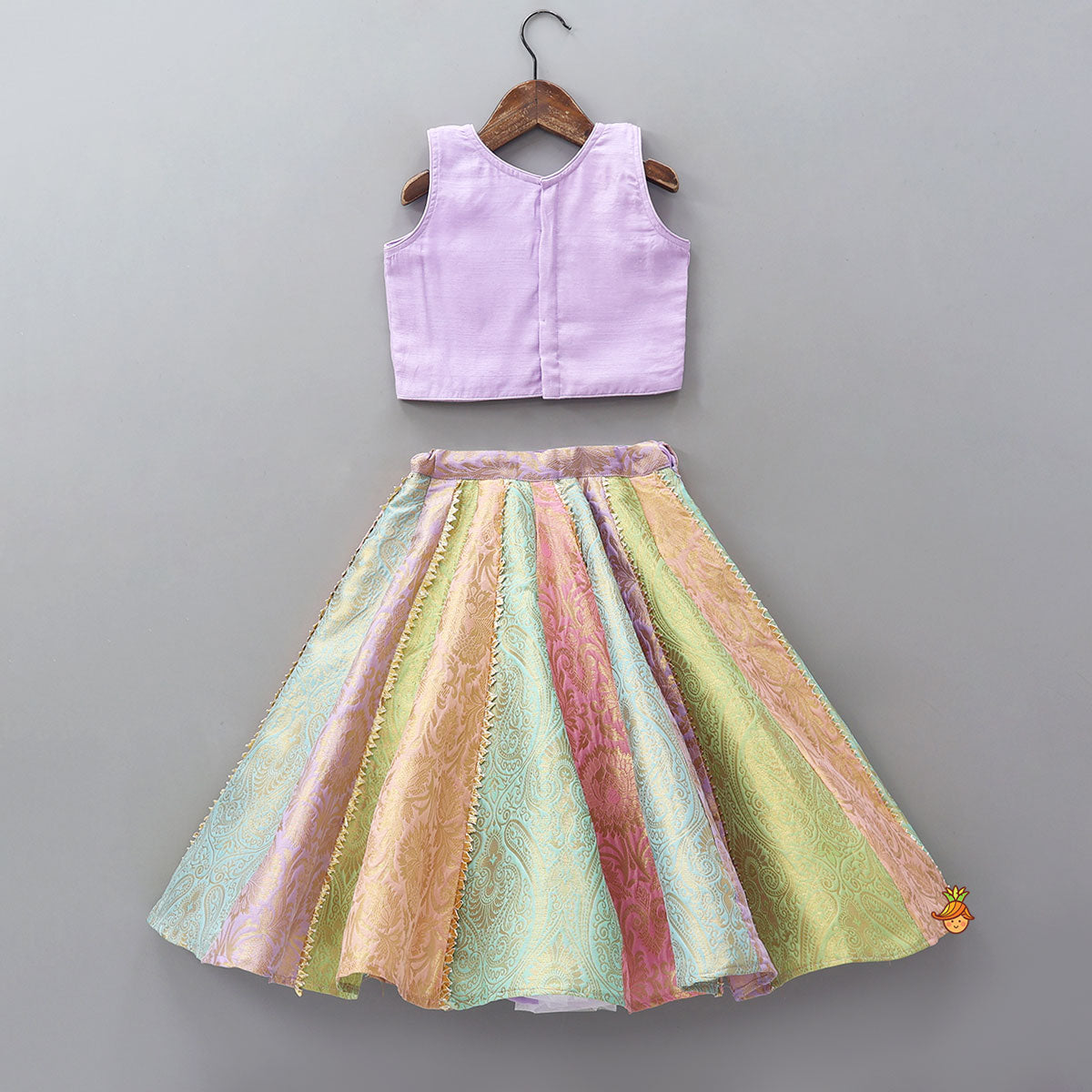 Intricate Embroidered Top And Brocade Lehenga With Matching Net Dupatta And Brocade Potli Bag