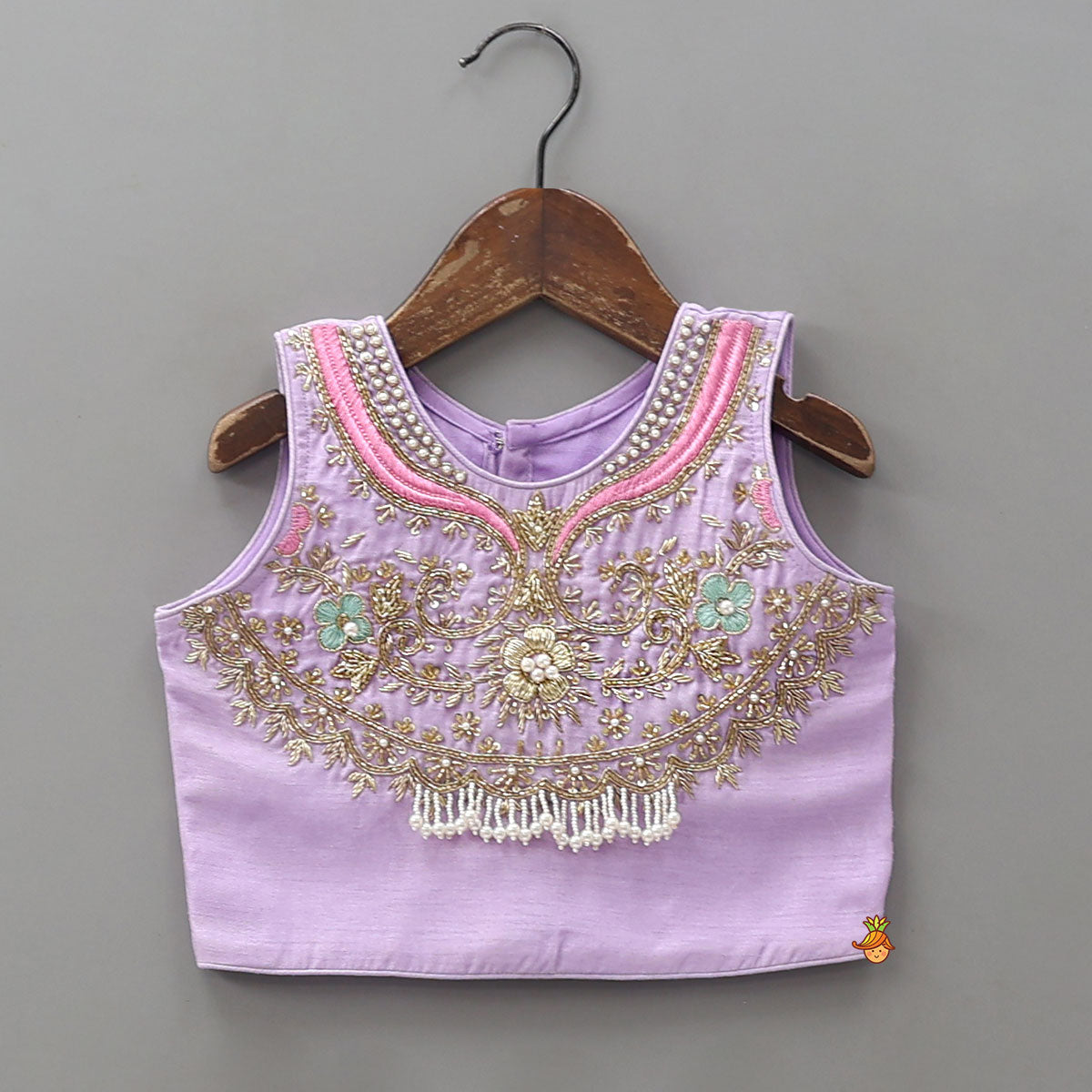 Intricate Embroidered Top And Brocade Lehenga With Matching Net Dupatta And Brocade Potli Bag