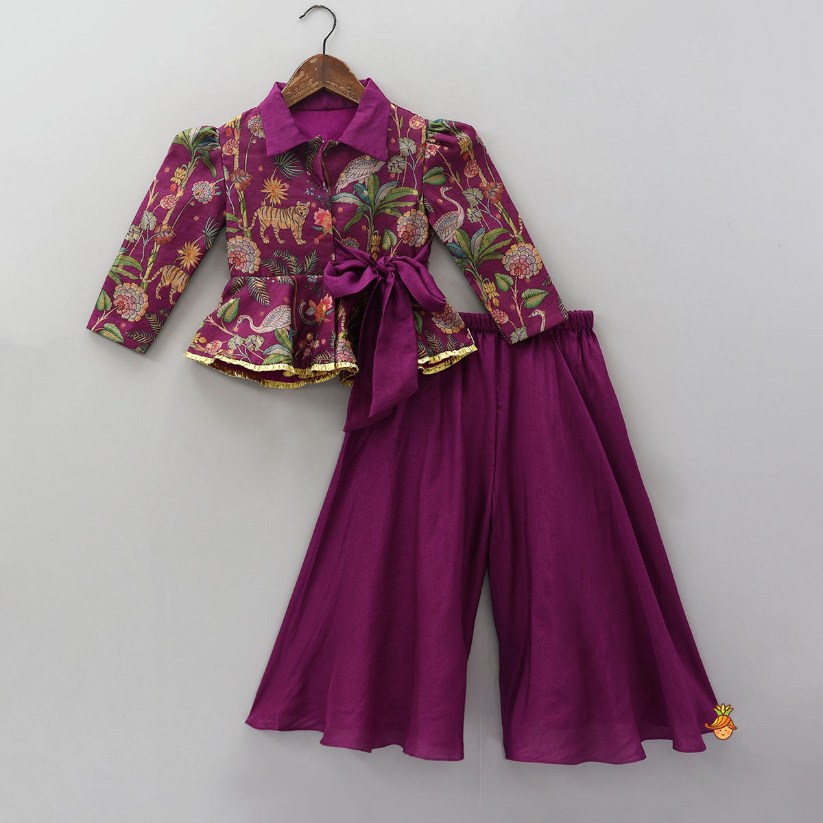 Jacket Style Peplum Top And Flared Palazzo