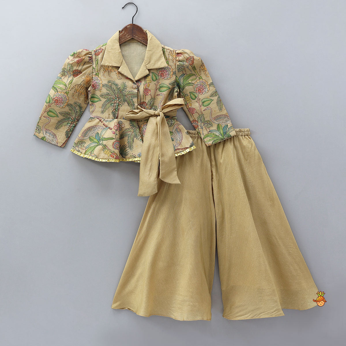 Jacket Style Elegant Peplum Top And Flared Palazzo