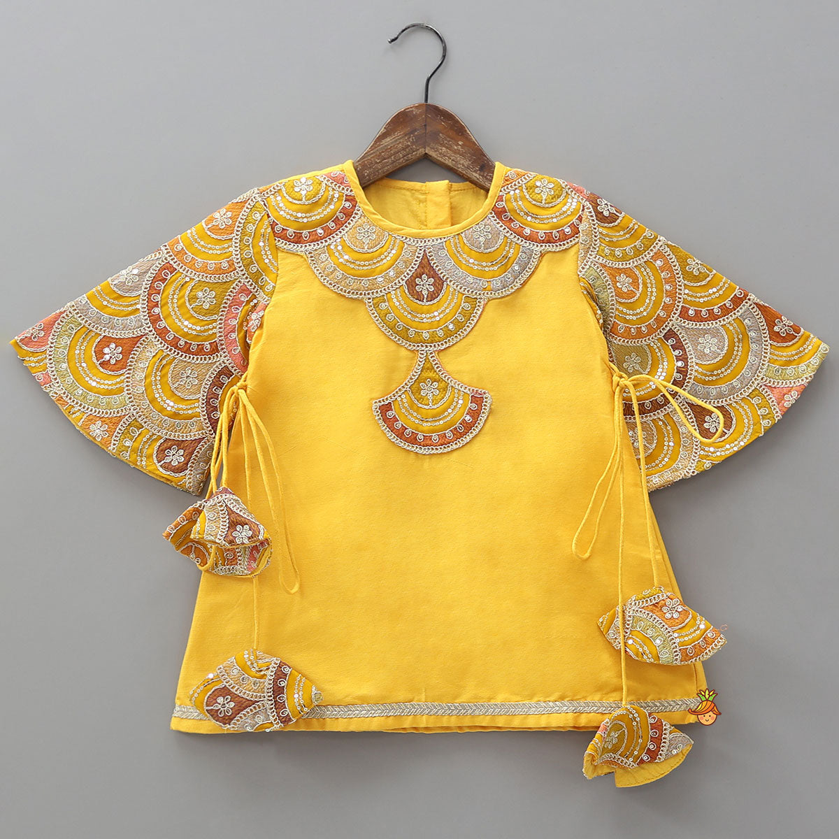 Embroidered Kurti And Tulip Dhoti With Net Dupatta