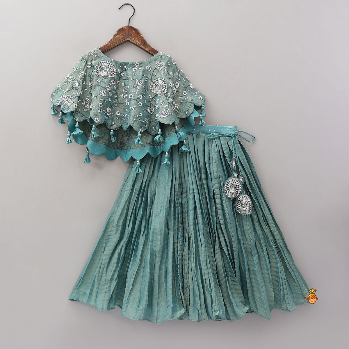 Heavy Embroidered High-Low Shimmery Top And Lehenga