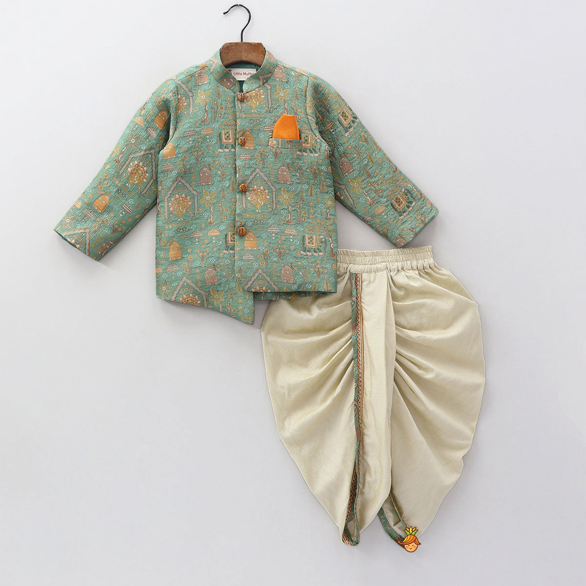 Asymmetric Brocade Sherwani And Dhoti