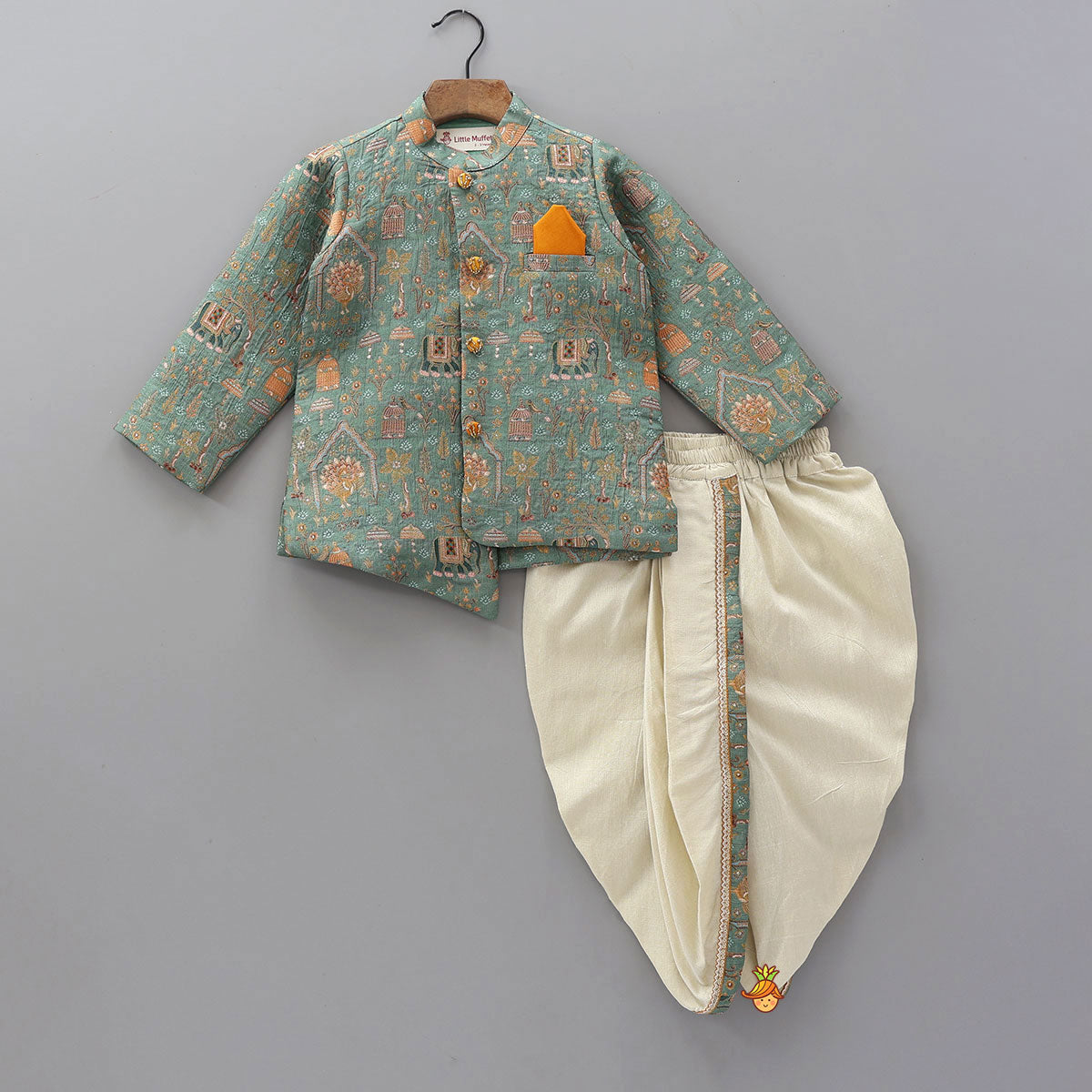 Asymmetric Brocade Sherwani And Dhoti