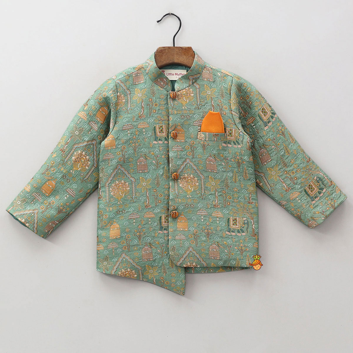 Asymmetric Brocade Sherwani And Dhoti