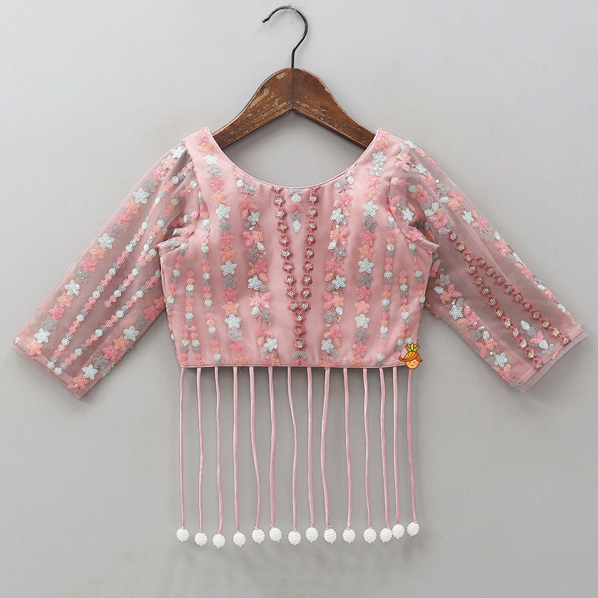 Sequined Crop Top And Lehenga With Net Dupatta