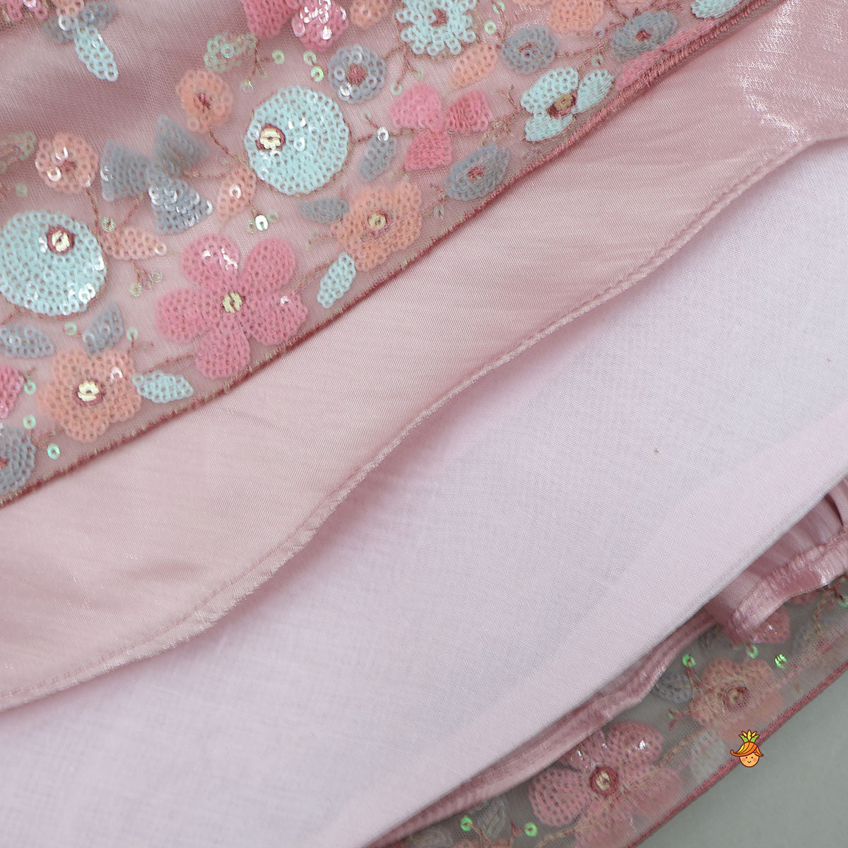 Sequined Crop Top And Lehenga With Net Dupatta