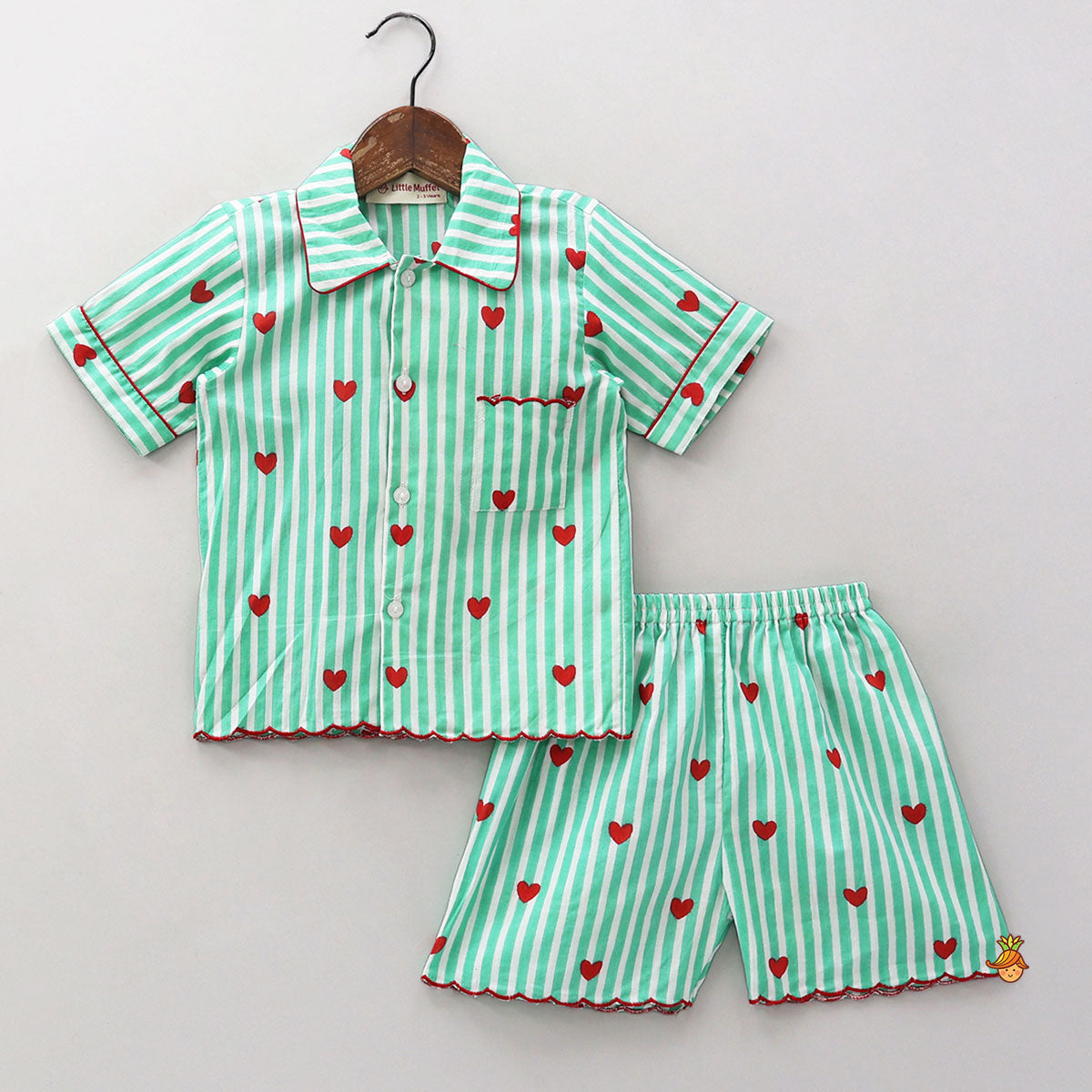 Heart-Printed Scalloped Top And Shorts