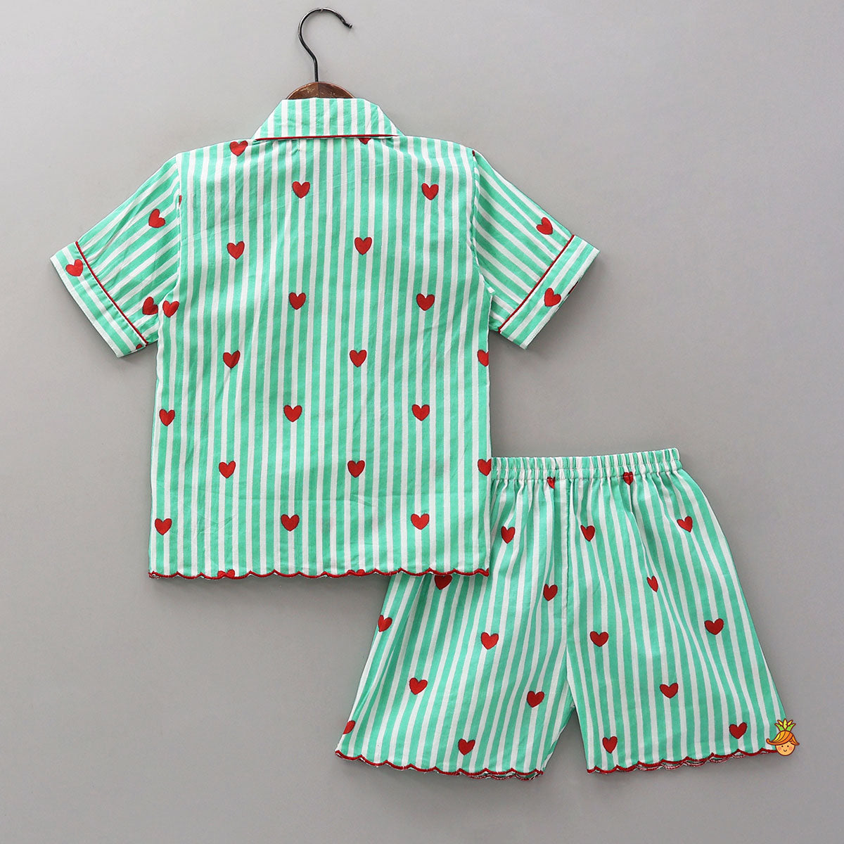 Heart-Printed Scalloped Top And Shorts