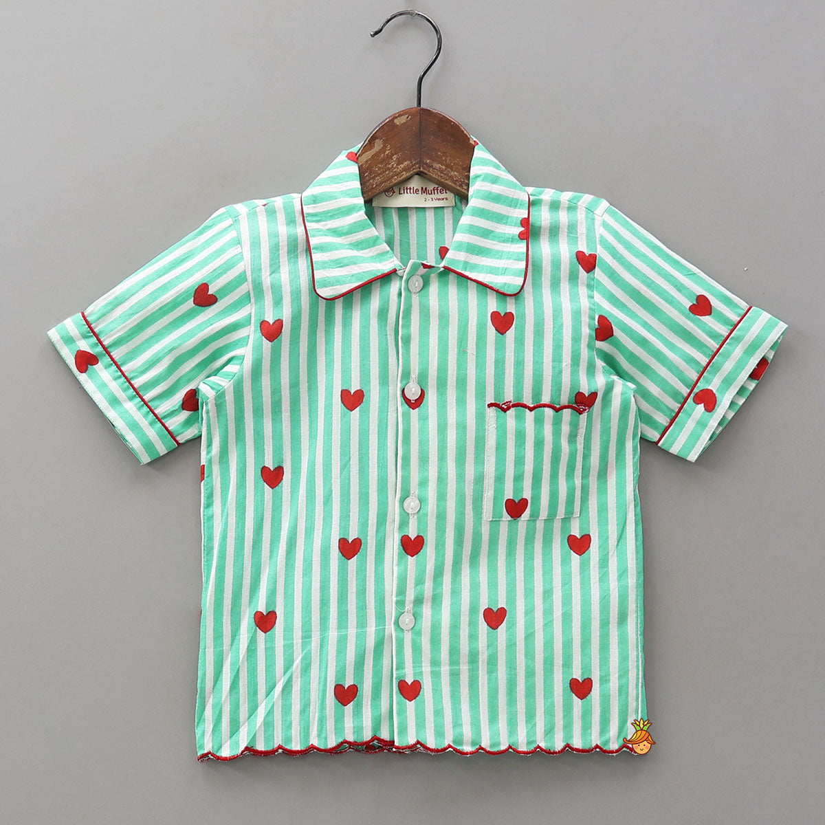 Heart-Printed Scalloped Top And Shorts