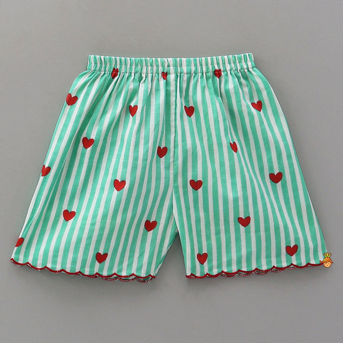 Heart-Printed Scalloped Top And Shorts