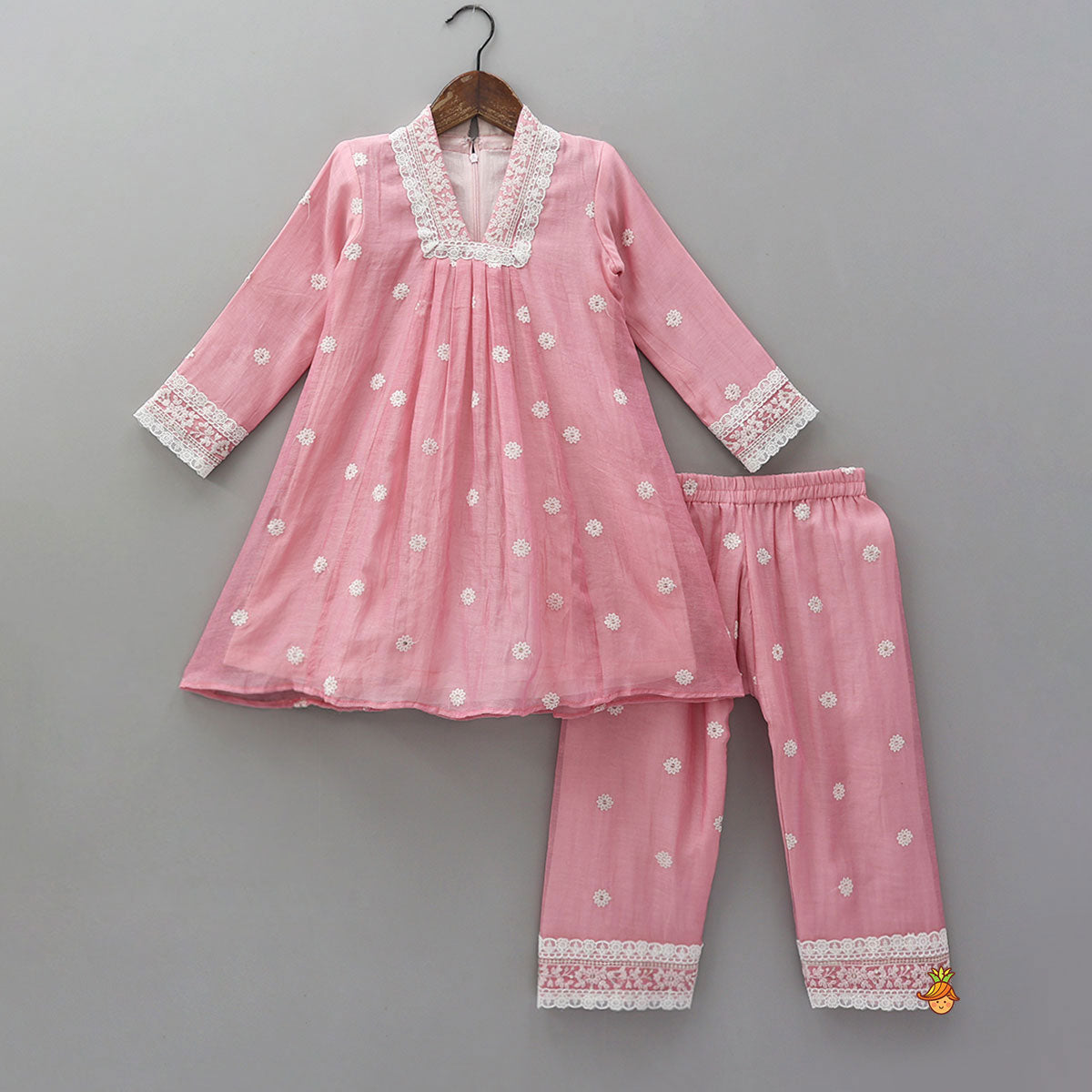 Front Pleated Detail Asymmetric Kurti And Matching Pant