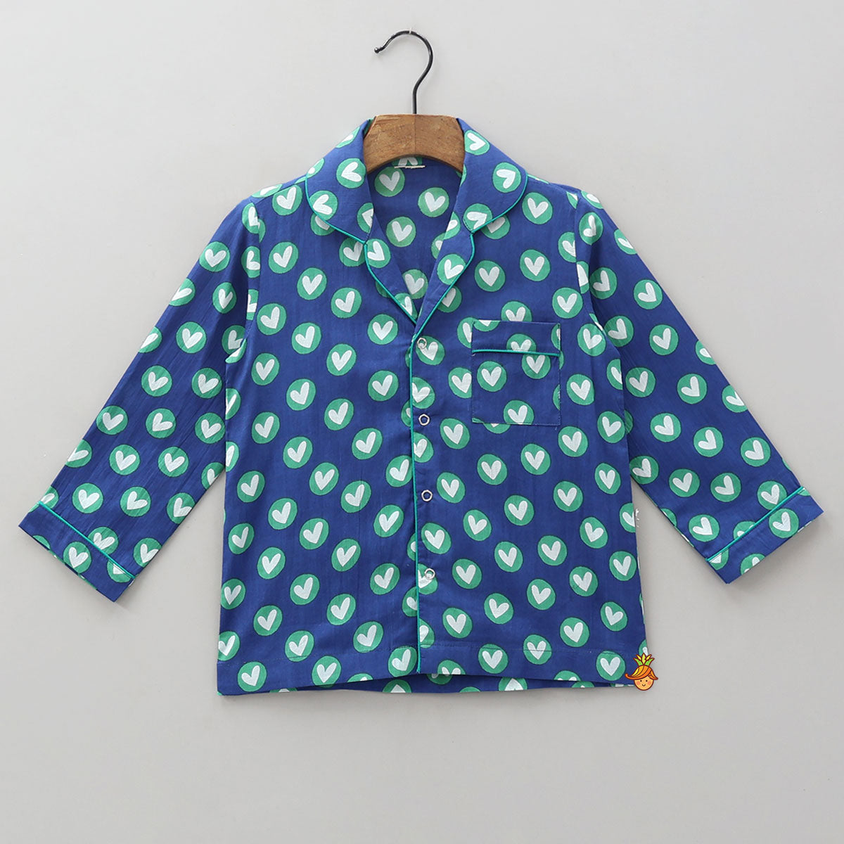Notch Collar Heart-Printed Sleepwear