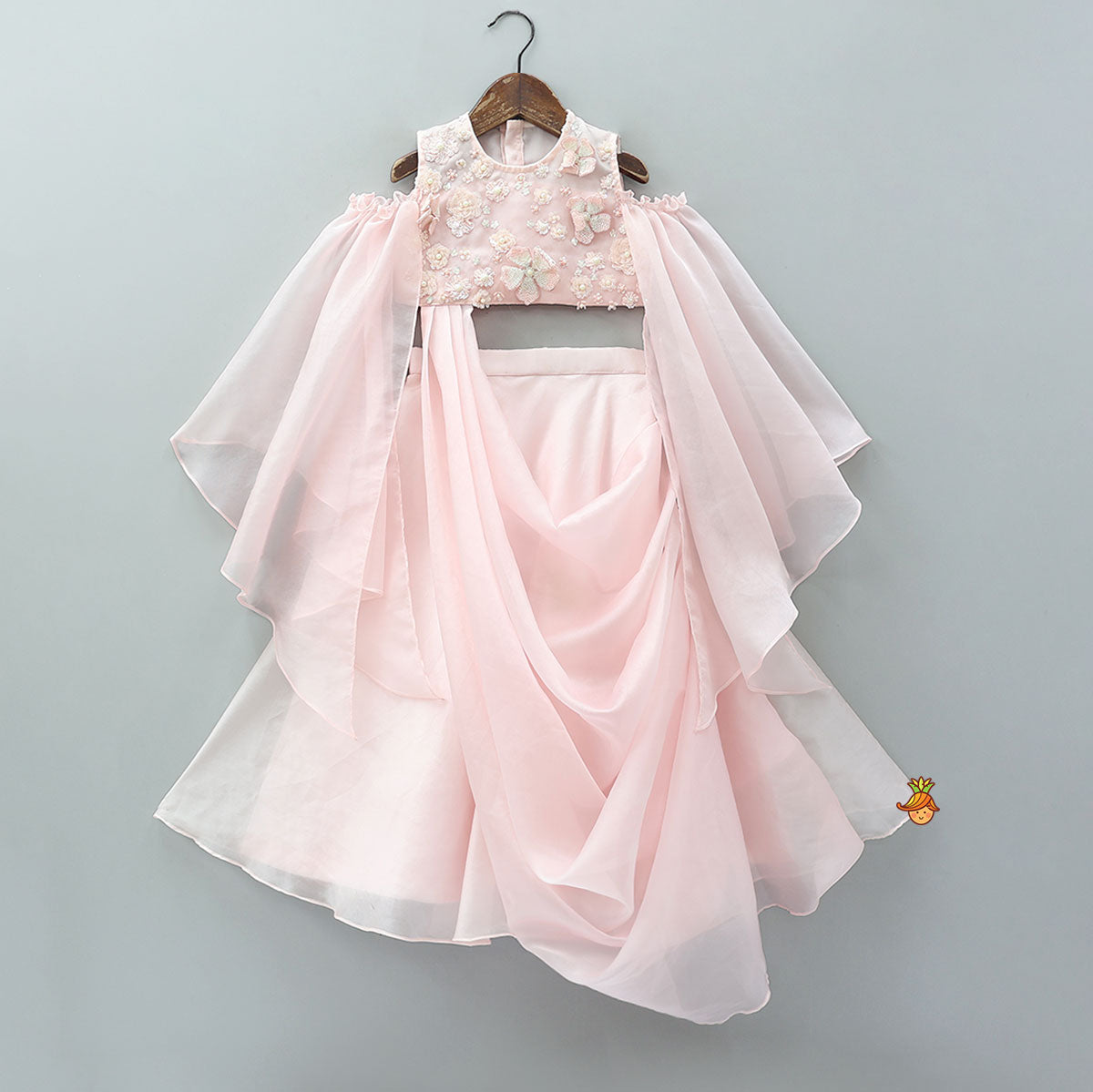 Cape Sleeves Crop Top With Attached Lehenga