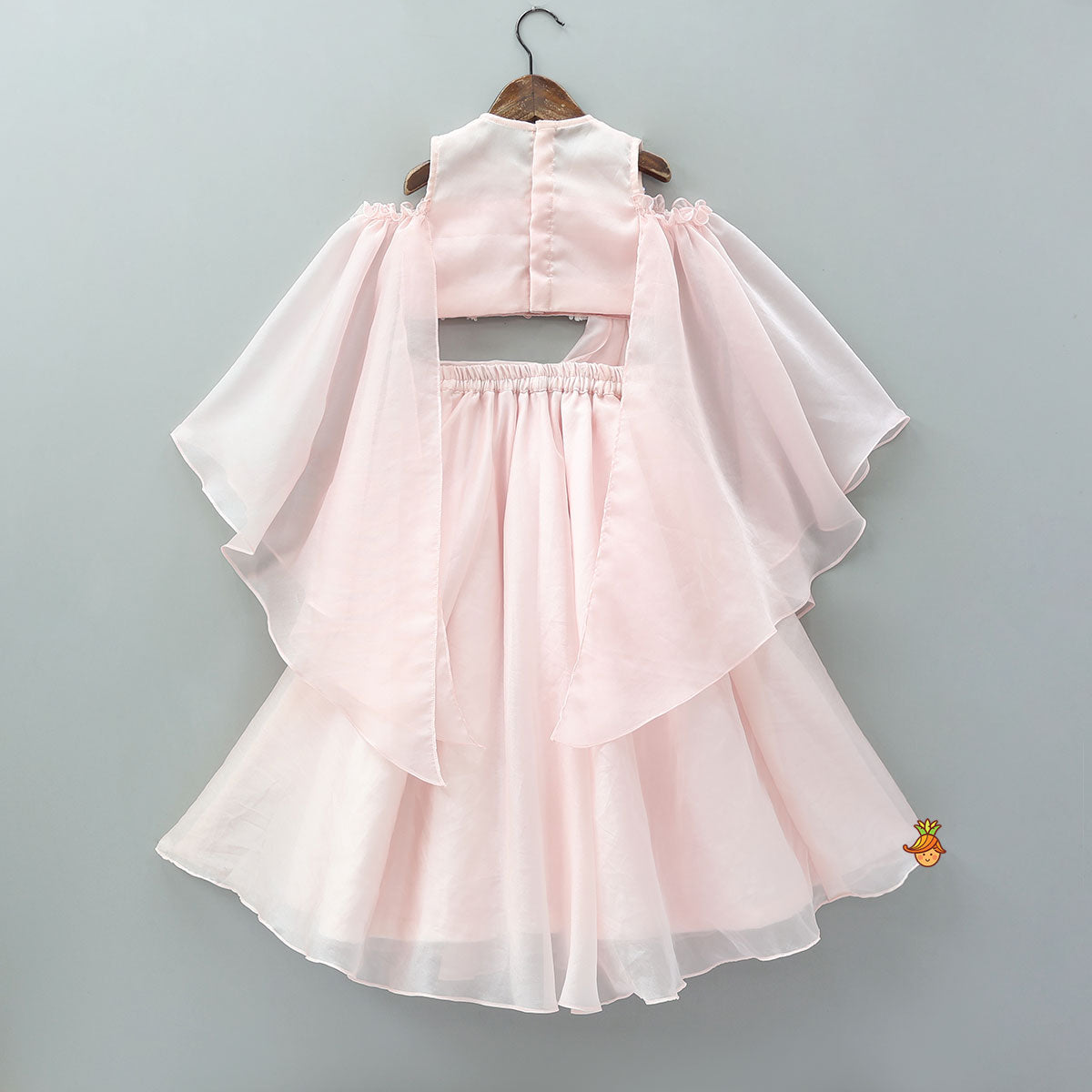 Cape Sleeves Crop Top With Attached Lehenga