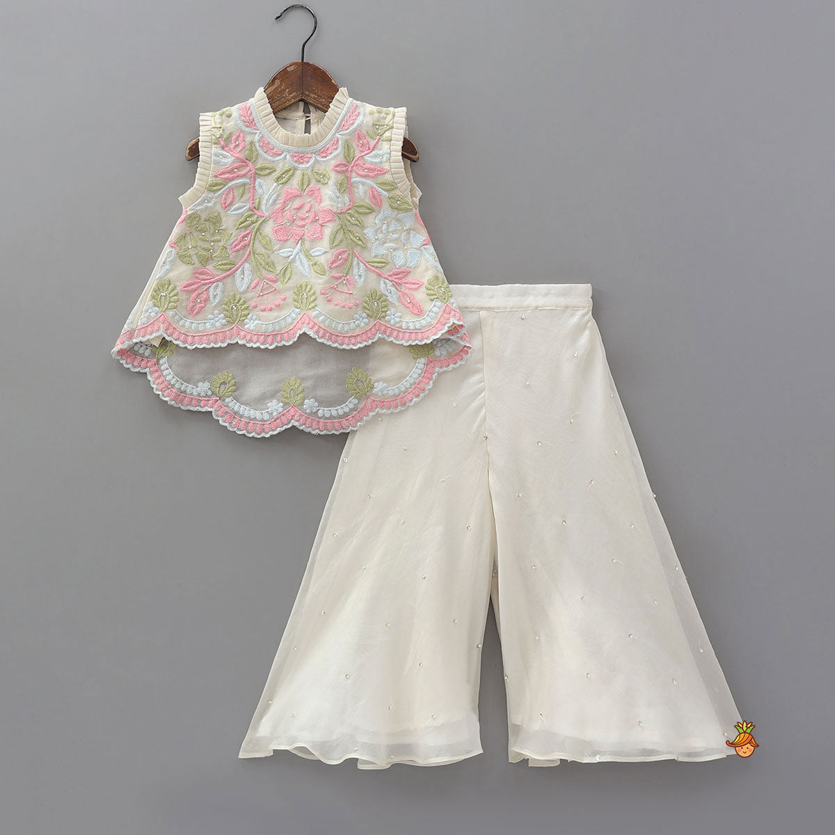 Stylish High-Low Embroidered Top And Palazzo
