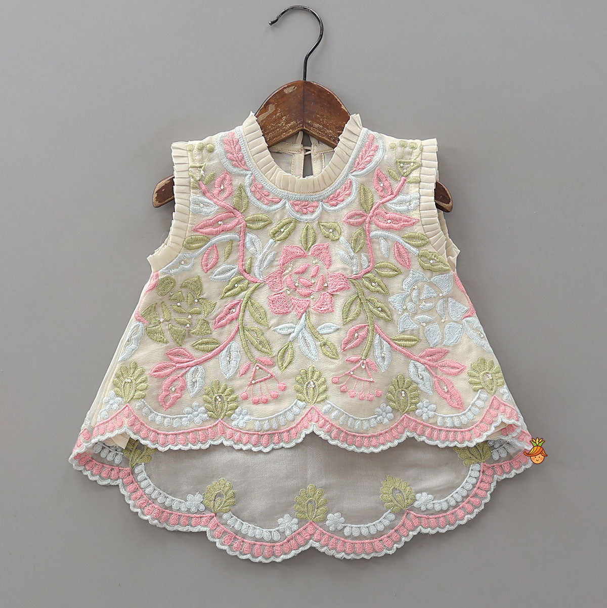 Stylish High-Low Embroidered Top And Palazzo