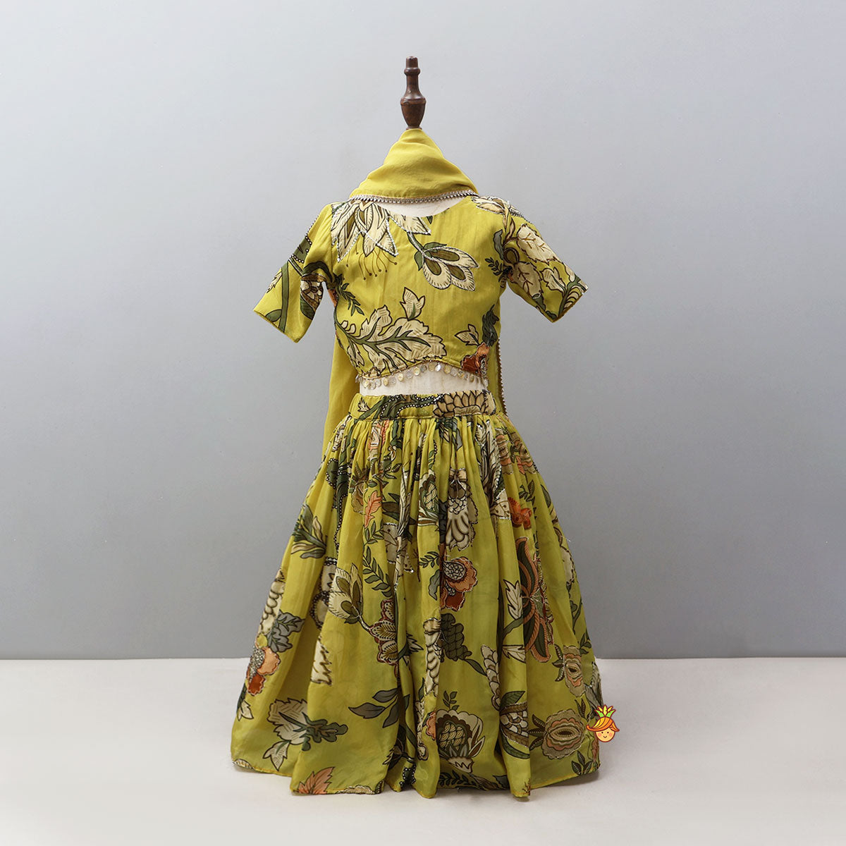 Elegant Open-Back Top And Matching Lehenga With Dupatta