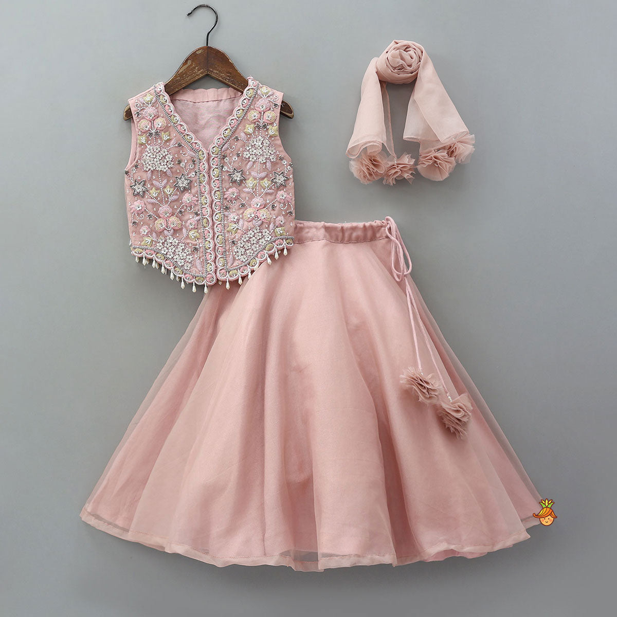 Heavy Embroidered Top And Lehenga With Organza Dupatta