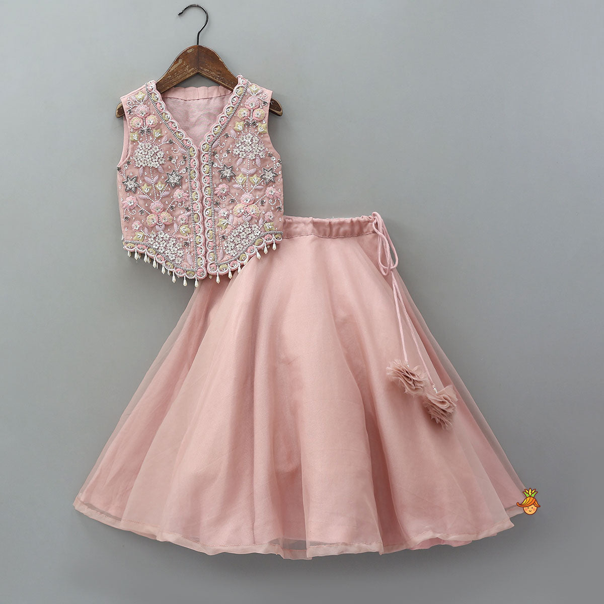 Heavy Embroidered Top And Lehenga With Organza Dupatta