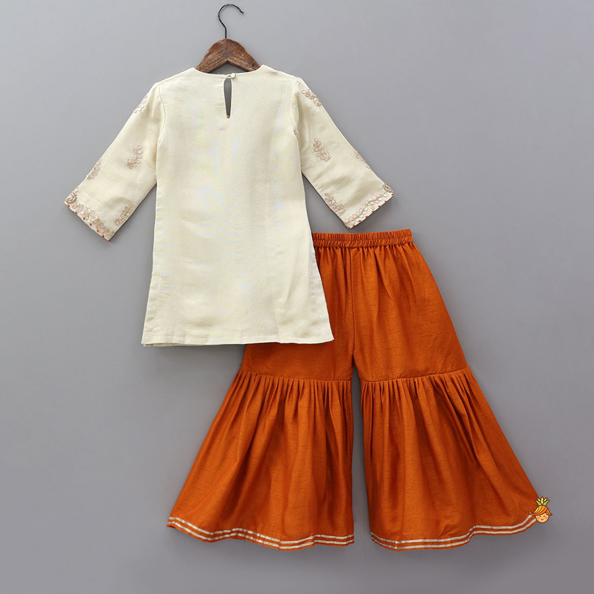 Gota Work Shimmery Kurti And Sharara With Fringes Detailed Dupatta