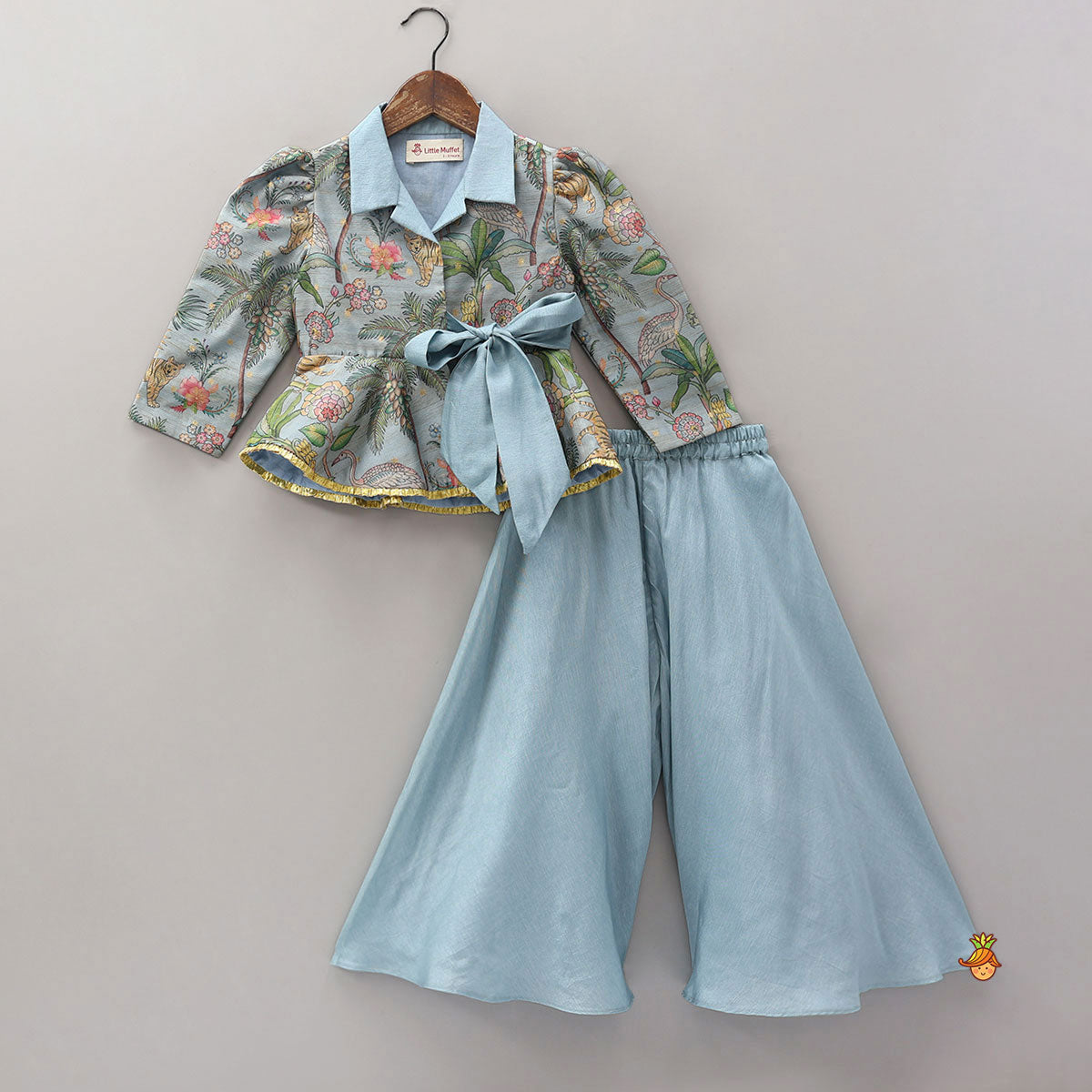 Jacket Style Peplum Top And Flared Palazzo