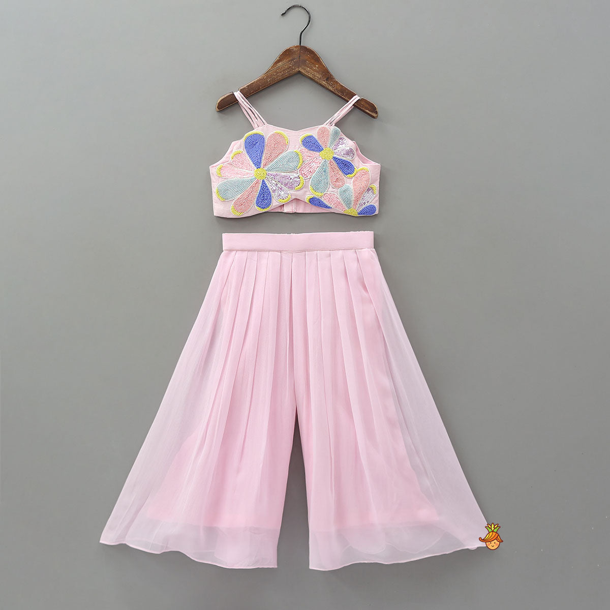 Embroidered Cape-Style Crop Top And Flared Palazzo