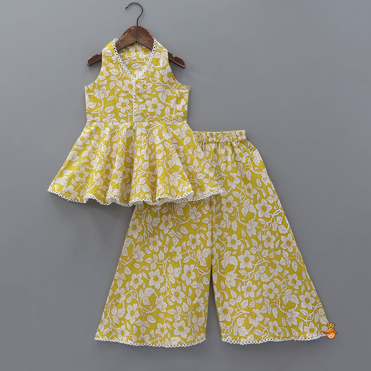 Sleeveless Printed Cotton Kurti And Flared Palazzo With Net Dupatta