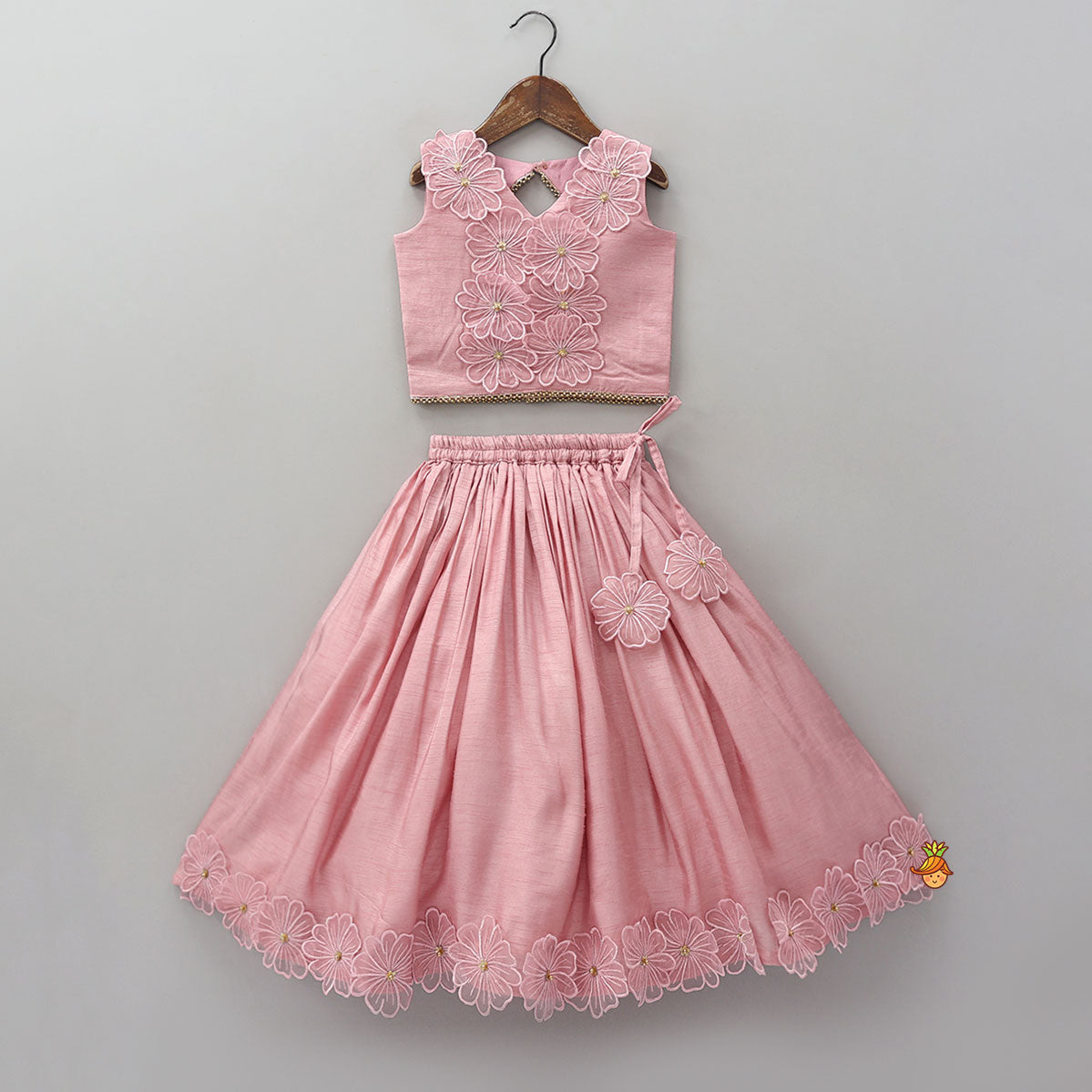 Floral Applique Work Elegant Top And Lehenga