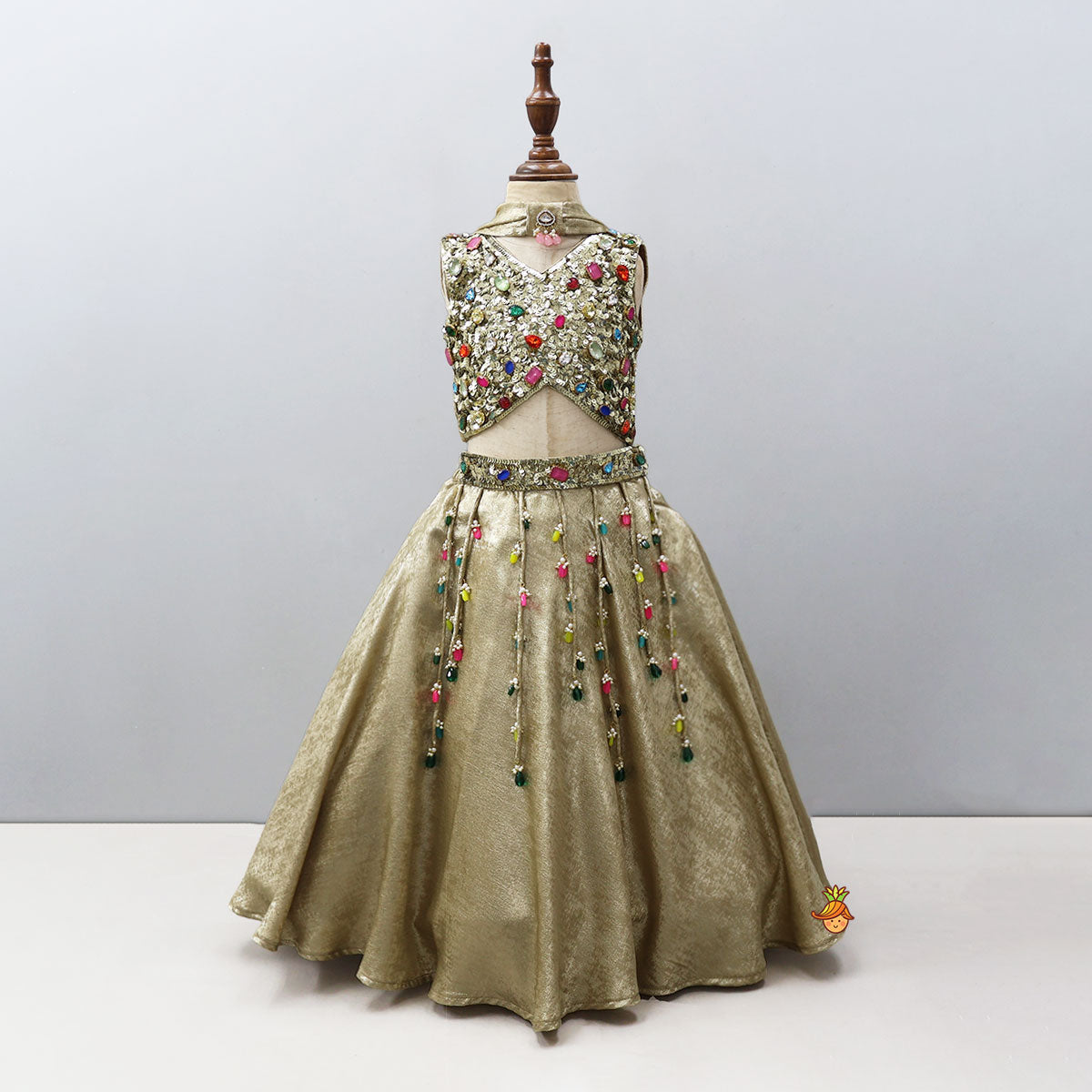 Sequin-Embroidered Sheen Crop Top And Lehenga With Coordinated Dupatta