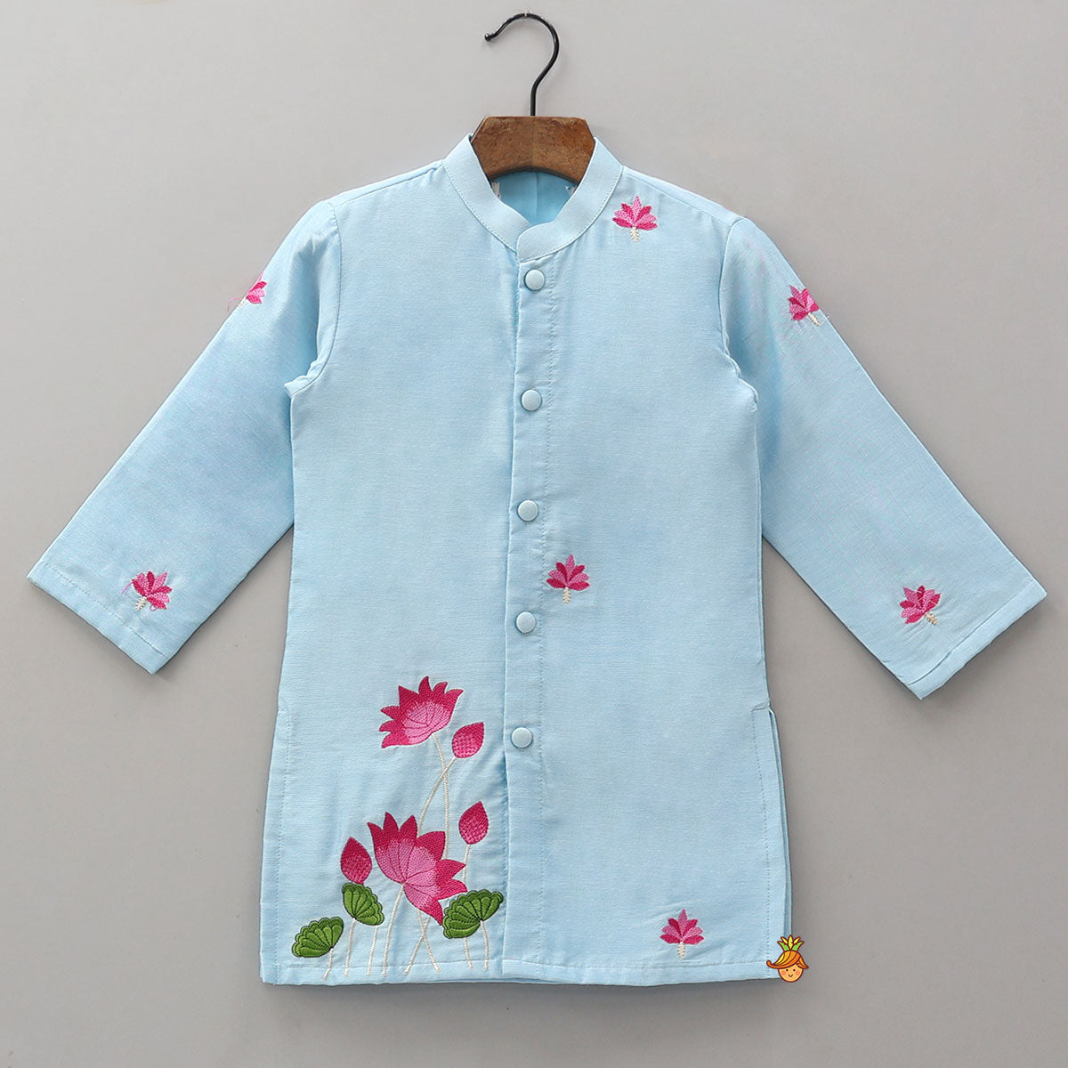 Floral Embroidered Cotton Kurta And Pyjama