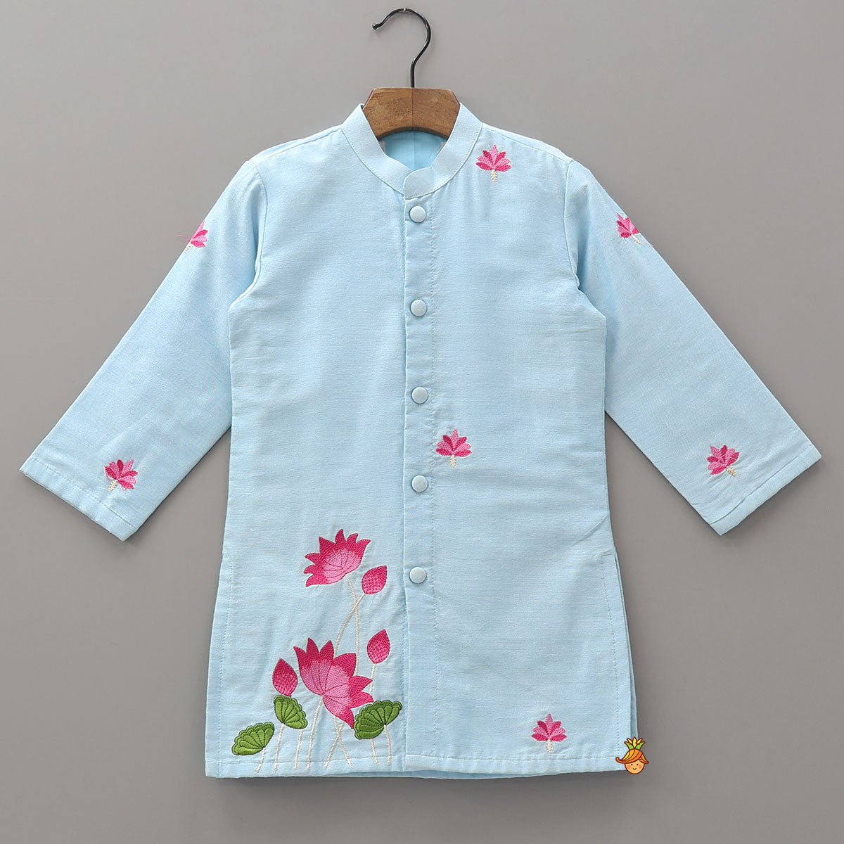 Floral Embroidered Cotton Kurta And Pyjama