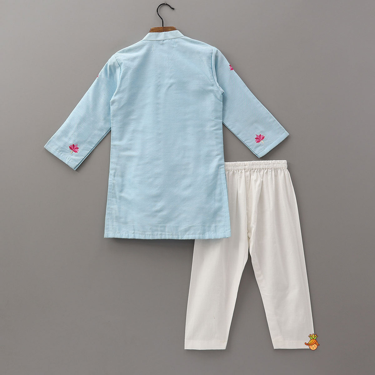 Floral Embroidered Cotton Kurta And Pyjama