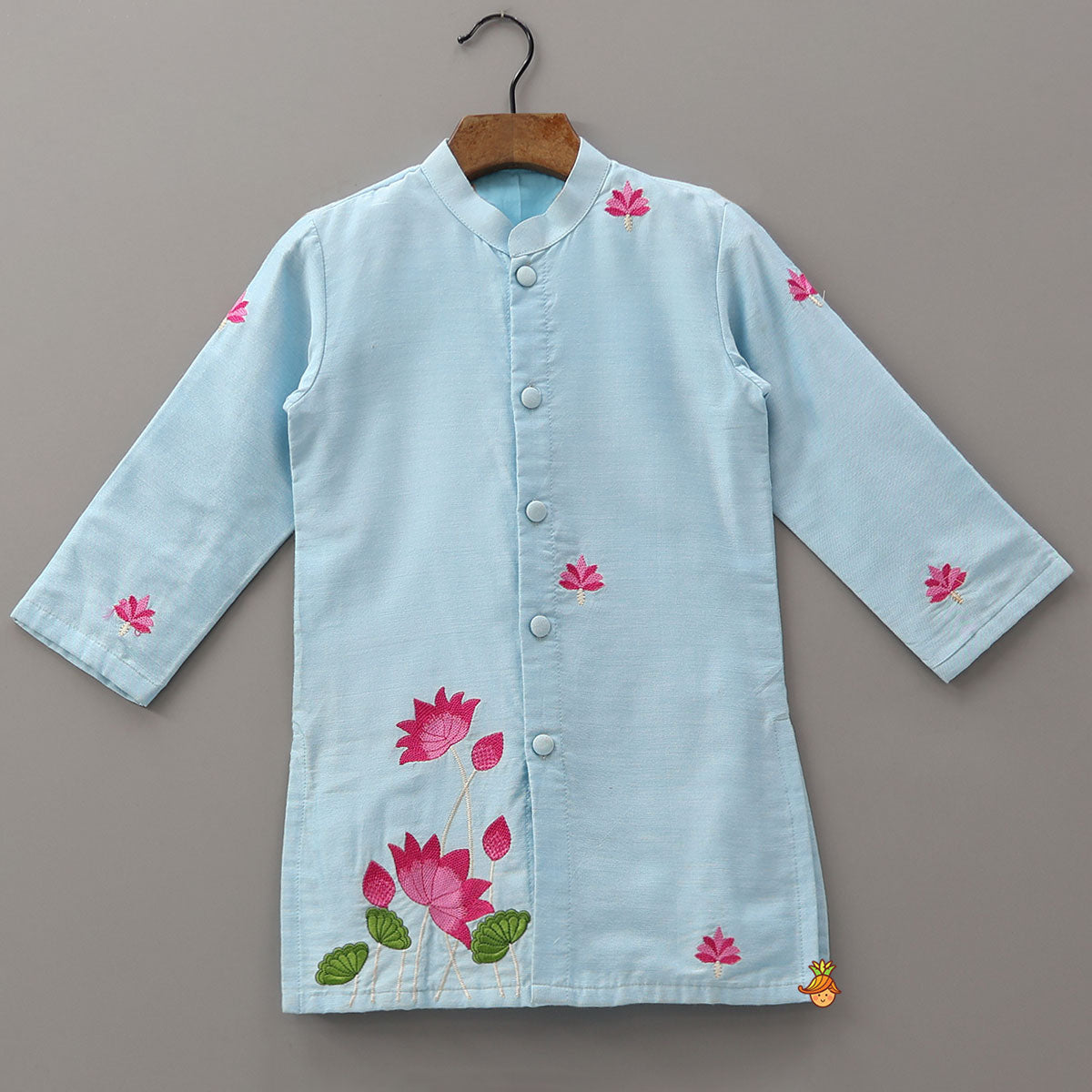 Floral Embroidered Cotton Kurta And Pyjama