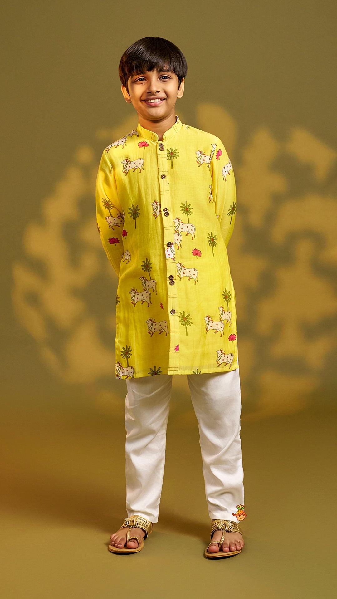 Front-Open Printed Ethnic Kurta With Pyjama