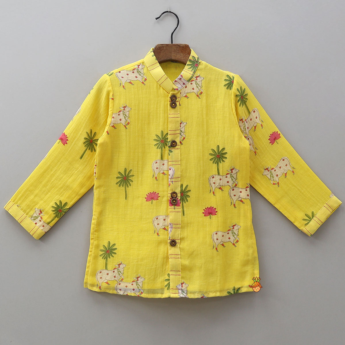 Front-Open Printed Ethnic Kurta With Pyjama
