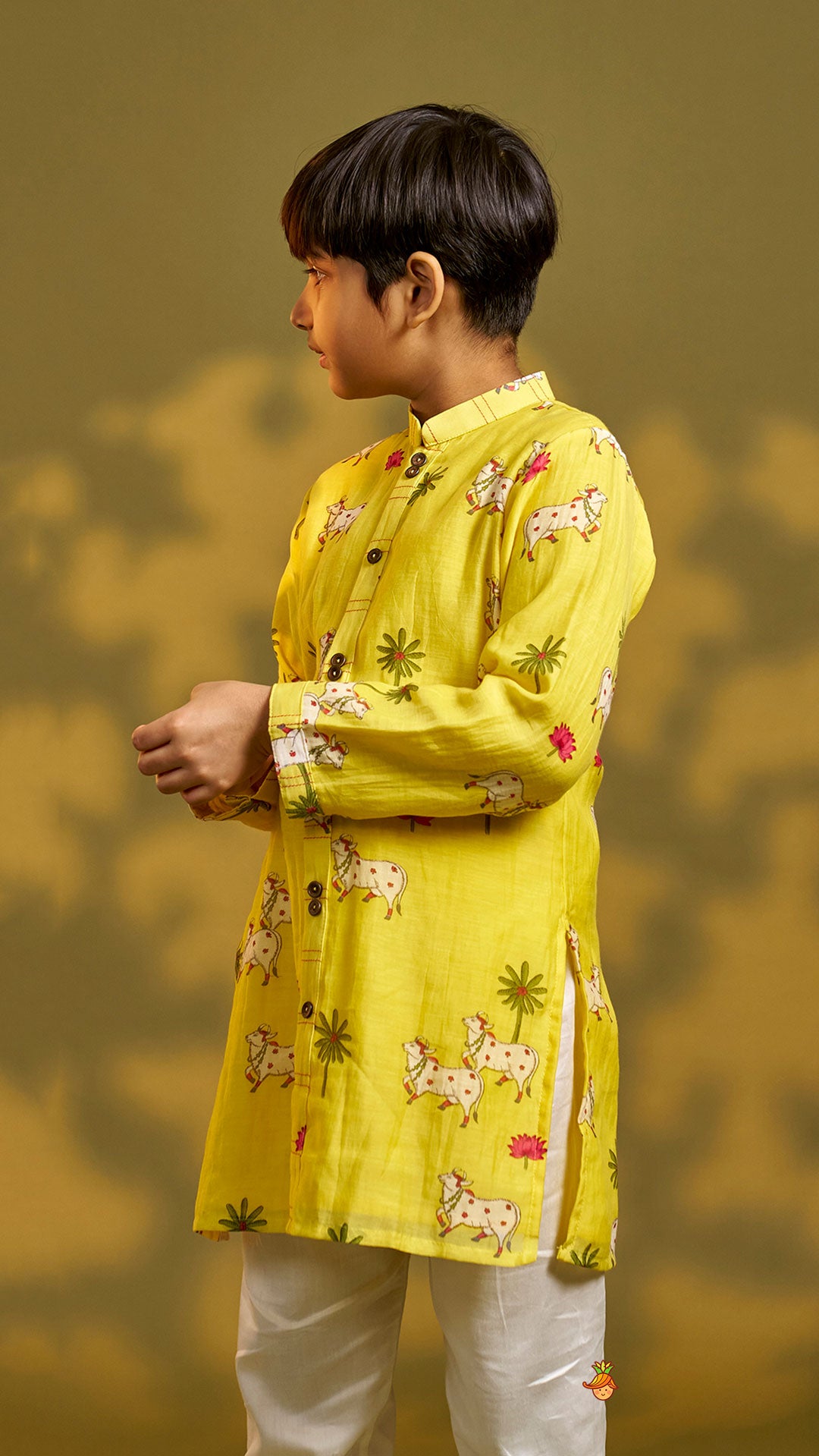 Front-Open Printed Ethnic Kurta With Pyjama