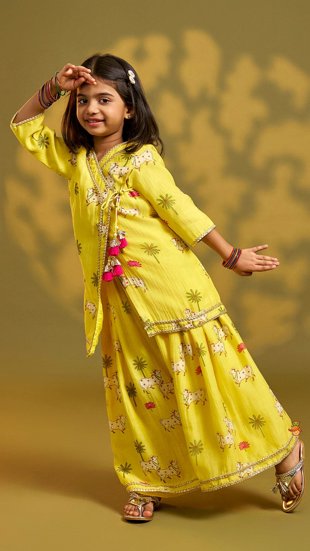Tie-Knot Detail Angarkha-Style Ethnic Kurti And Palazzo
