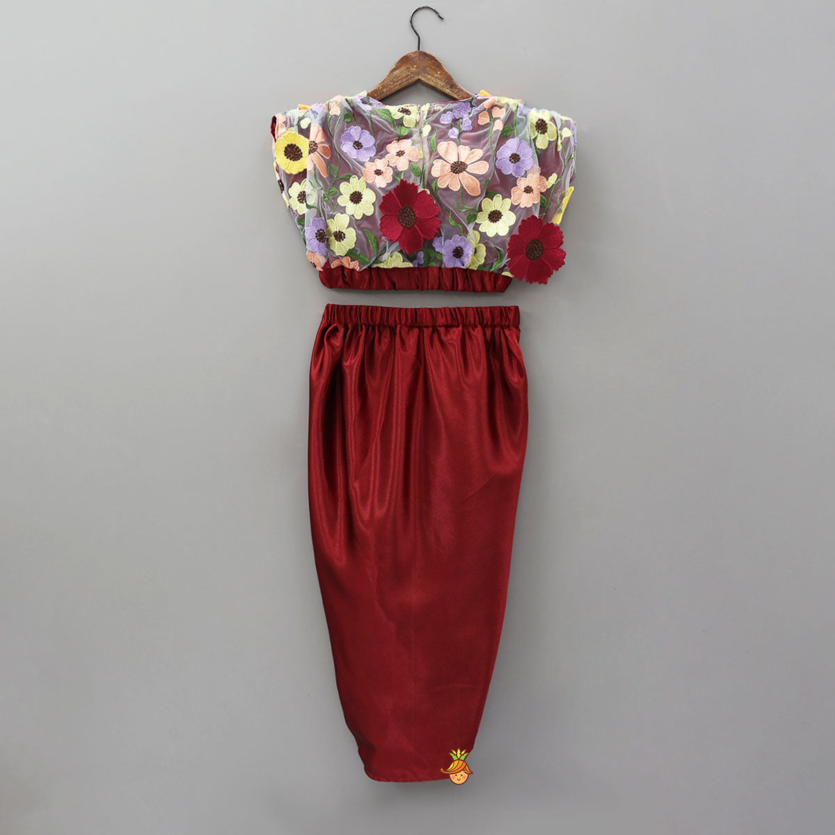 3D Flowers Embellished Elasticated Top And Dhoti Style Skirt