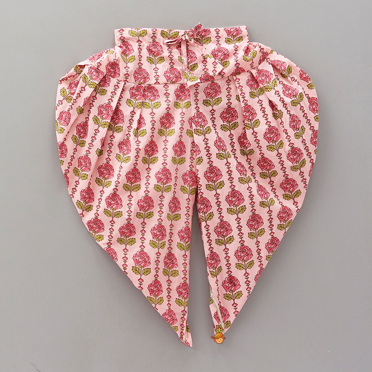 Side Knot Detail Floral Top And Dhoti With Net Dupatta