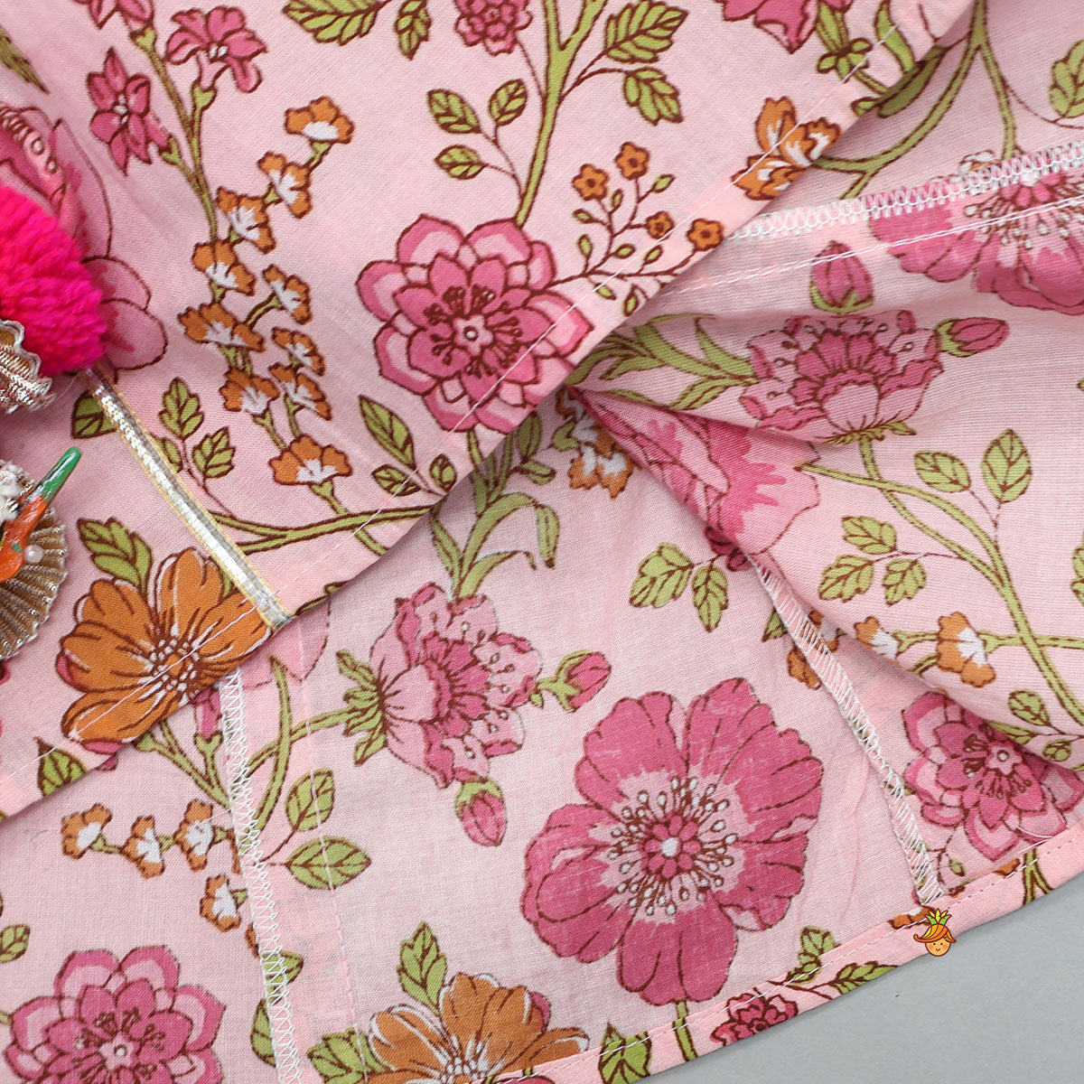 Side Knot Detail Floral Top And Dhoti With Net Dupatta